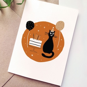 Carte d'anniversaire mignonne de chat noir d'Halloween | Carte d'anniversaire Halloween | Carte imprimable à téléchargement immédiat