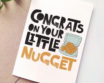 Congrats on Your Little Nugget Baby Shower Card | Funny Chicken Nugget New Baby Card, Baby Congratulations | Printable Digital Download Card