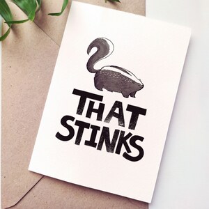 Cartão de simpatia That Stinks Skunk | Love Stinks, cartão de término, cartão de divórcio | Cartão de saudação para download instantâneo