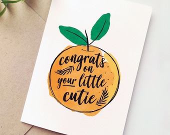 Congrats on Your Little Cutie Baby Shower Card | Cute Orange New Baby Card, Baby Congratulations Card | Printable Digital Download Card