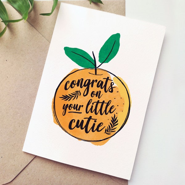 Congrats on Your Little Cutie Baby Shower Card | Cute Orange New Baby Card, Baby Congratulations Card | Printable Digital Download Card