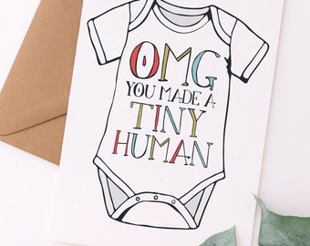 OMG You Made a Tiny Human Baby Shower Card | New Baby Card, Baby Congratulations Card | Printable Digital Download Card