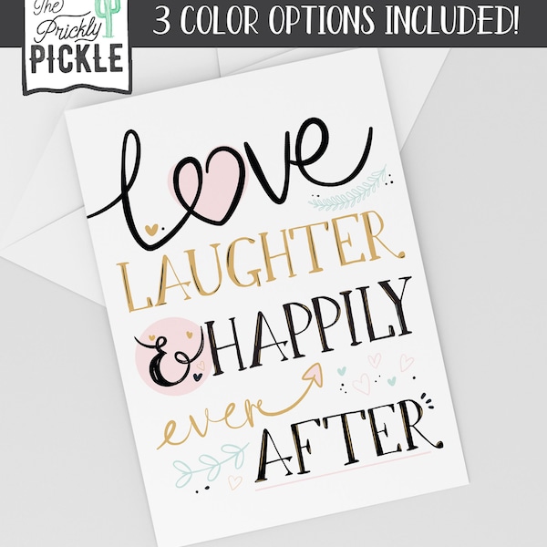 Amour rire et heureusement pour toujours après la carte de mariage | Carte de mariage imprimable| Carte de téléchargement numérique