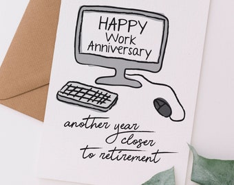 Carte d'anniversaire drôle de travail | Anniversaire de travail Une autre année plus proche de la retraite | Carte de téléchargement imprimable Workaversary