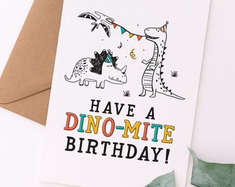 Cute Dinosaur Birthday Card | Dino-mite Birthday | Kids Birthday Card | Kids Printable Birthday Card | Instant Download Card