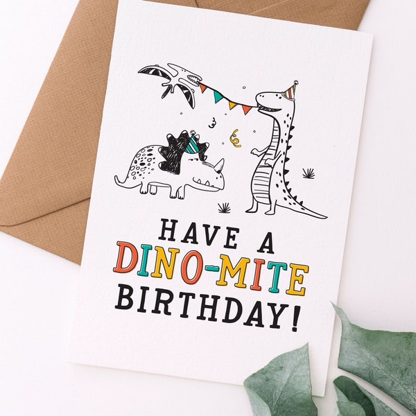 Linda tarjeta de cumpleaños de dinosaurio / Cumpleaños de Dino-mite / Tarjeta de cumpleaños para niños / Tarjeta de cumpleaños imprimible para niños / Tarjeta de descarga instantánea