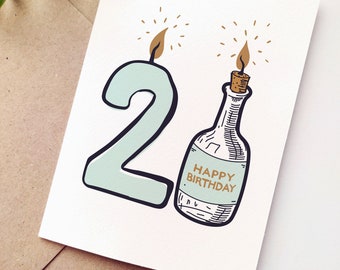 21st Champagne Birthday Card | Twenty First Birthday Candle Card |  Instant Download Printable Card