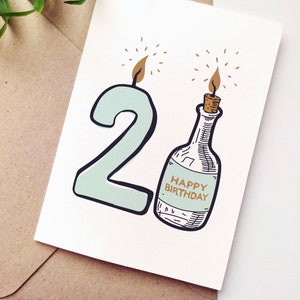 21. Geburtstagskarte Champagner | Zwanzig erste Geburtstagskerzenkarte |  Sofortiger Download druckbare Karte