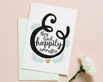 And They Lived Happily Ever After Wedding Card | Cute Printable Wedding Card | Digital Download Card