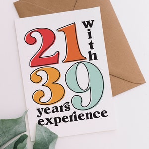 21 com 39 anos de experiência de 60 anos cartão comemorativo | 60th cartão de aniversário engraçado | Cartão para impressão com download instantâneo