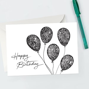 Doodle Balloon Printable Birthday Card | Sketch Balloons Birthday Card | Simple Birthday Card | Instant Download Printable Card