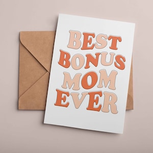 La mejor tarjeta para el Día de la Madre con un regalo especial para mamá / Tarjeta retro para madrastra / Tarjeta imprimible con descarga digital