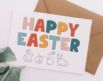 Happy Easter Printable Card | Cute Easter Bunny Card | Printable Digital Download