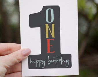Cute First Birthday Card | 1st Birthday Printable Card | Number 1 Birthday Card | 3 Color Options Instant Download Card