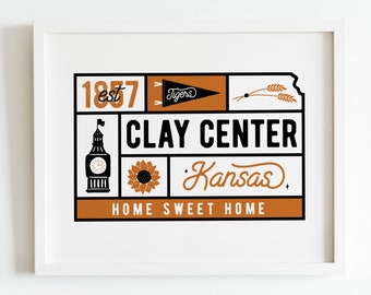 Clay Center, Kansas Art Print  | Clay Center Home Decor | Kansas Hometown Wall Art