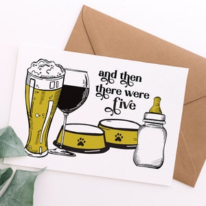 Dann gab es fünf Babypartykarte | Lustiges Haustier Bier Wein Flasche Baby Karte, Baby Glückwunschkarte | Druckbare Digital Download Karte