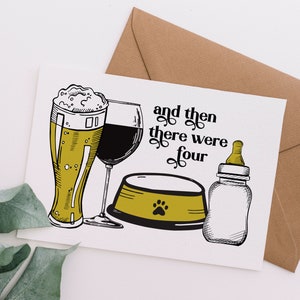 Entonces eran cuatro, tarjeta para baby shower, divertida tarjeta para bebé con forma de botella de vino y cerveza, tarjeta de felicitación para bebé, tarjeta para descargar digitalmente e imprimible