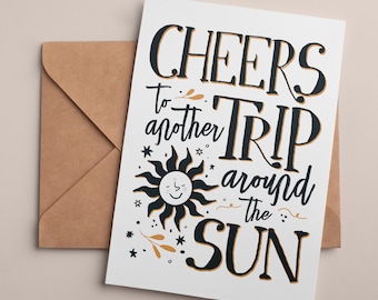 Reise um die Sonne Geburtstagskarte | Niedliche Sun-Geburtstagskarte | Sofortiger Download druckbare Karte