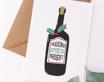 Making Spirits Bright Wine Christmas Card | Fun Friend Wine Christmas Card | Instant Printable Card
