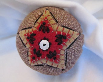 Brown Tweed Wool Pincushion, Beautiful Hand Embroidered Pincushion,Sewing Tool, Seamtress Tool,Sewing Aid,Gift for Seamstresses,Pretty Tool