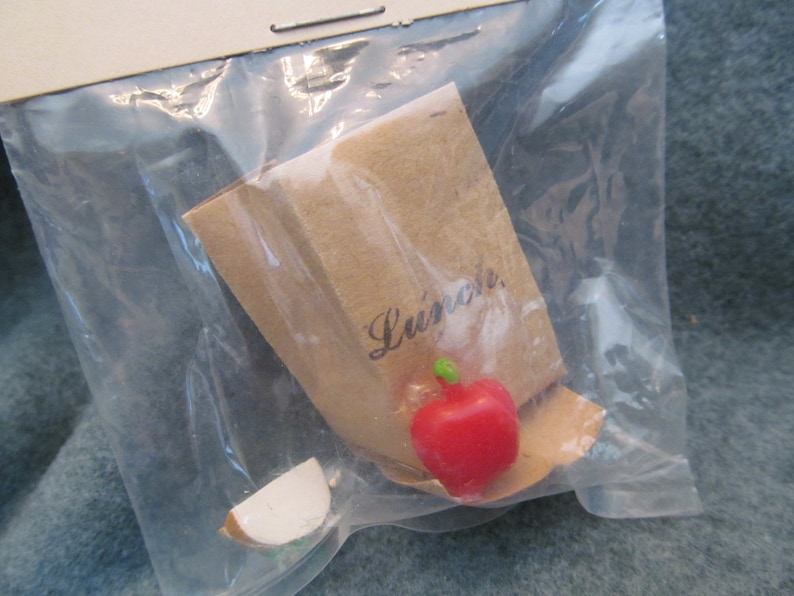 Mini School Lunch and Lunch Bell Paper Bag Lunch and School Lunch Bell Minitures,Doll House Items School Items for Doll Houses,Fun Littles