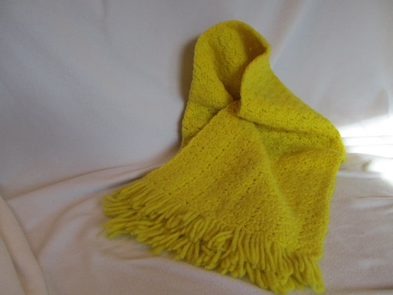 Yellow Hand Crocheted Winter Scarf, Vintage Winte… - image 4