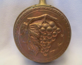 Copper and Brass Wall Hanging Pot, Vintage Grape Design Wall Hanger, Kitchen Display Piece, Unique Vintage Kitchen Decoration, Unpolished