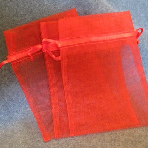 Three Red Organza Gift Bags, Sheer Gift Bags, Fancy Organza Gift Pouches Jewelry Pouchs, Birthday Gift Pouch,  Pretty Sheer Red Gift Bags
