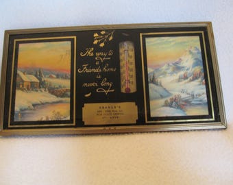 Unique Advertising Themometer Wall Hanging, Pictures on Both Sides With a Thermometer and Verse in the Center, Nice Vintage Wall Hanging
