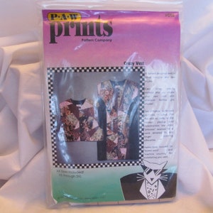 P A W Prints Sewing Pattern ,Vintage Sewing Pattern, Crazy Vest, Size XS to 5XL, Tabard Design Vest,Vintage Pattern from 1997, Two Views