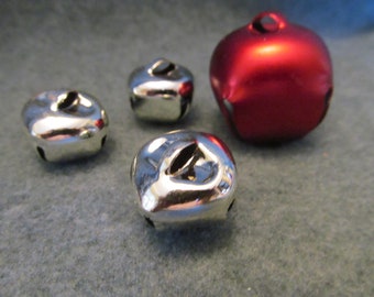 6 X Large 4cm Dark Red Christmas Metal Bells on Ribbon Jingle 