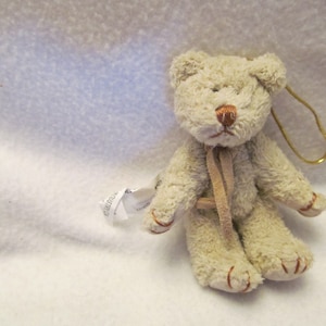 Small Cream Colored Teddy Bear Ornament, Fabric Feels Like Suede, Has a Hanger for Holiday Tree Trimming, Sweet Little Bear/Collect For Fun