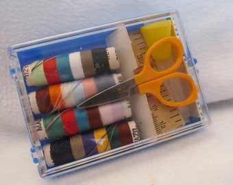 Blue and Clear Plastic Sewing Case, Complete Sewing Kit, Travel, Purse or Car Sewing Case, Nice Sized Travel Sewing Case/Kit