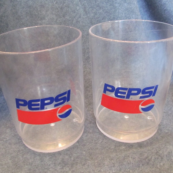 A Pair of Plastic Pepsi Glasses , Vintage from 1980's ,Two Pepsi Clear Glasses,Nice Collectible Pepsi Items,Kitchen Glasses,Man Cave Glasses