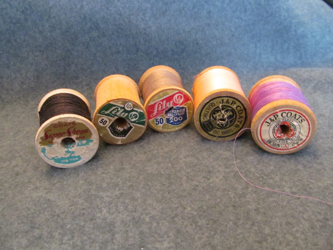 Five Wooden Thread Spools, 1 1/2'' Wooden Spools, Vintage Wood Spools ...