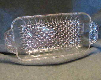 Vintage Bubble Glass Serving Dish, Clear Glass Dish for Relishes, Swirled Handle Design, Nice Sized Serving Dish, Bubble Bottom Flat Dish