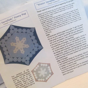 A &#39;&#39;Winter Snowflake&#39;&#39; Penny Rug Pattern, Unused Wool Penny Rug Pattern, 2004, Size 15&#39;&#39; by 15&#39;&#39; , Basic Sewing Skills Needed to Complete
