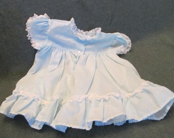 Pretty Little Toddlers Dress, Size Eighteen Months, Blue Floral Applique on Front Yoke, Ruffled Hem, Montomery Wards- -Childs Blue Dress