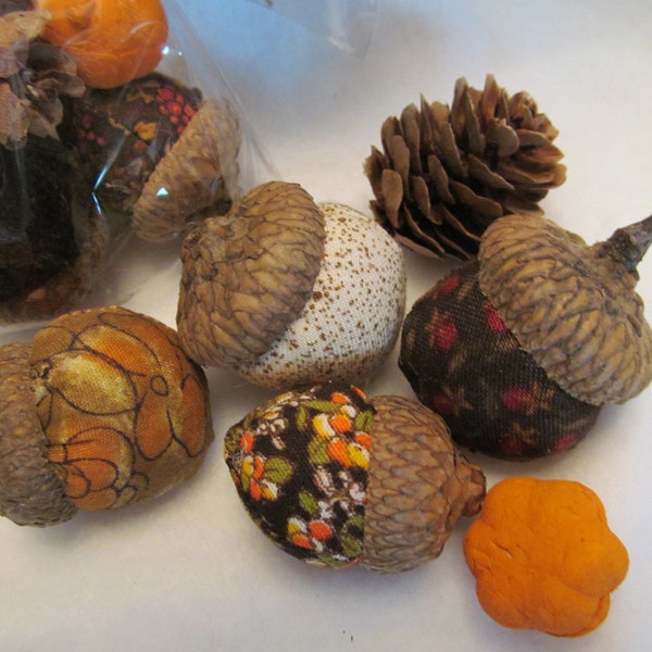 Real Acorn Caps with Fabric Acorns,One Package for 10.00 Handmade Acorns with Real Acorn Caps,Fall Home Decor,Bowl Filler