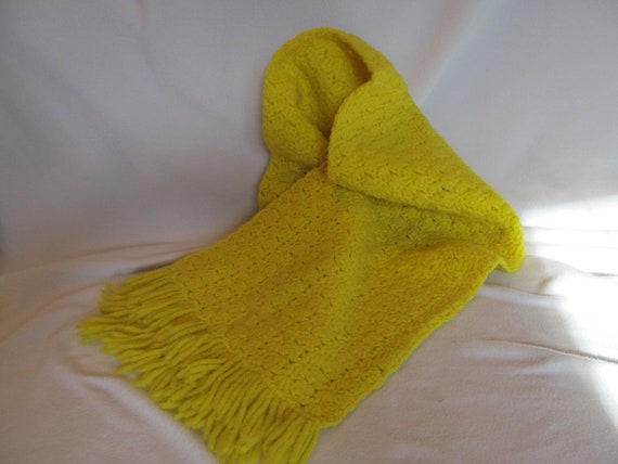 Yellow Hand Crocheted Winter Scarf, Vintage Winte… - image 2