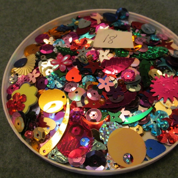 Two Heaping Tablespoons of Mixed Sequins, Different Shapes and Sizes, Plus Some Beads, Flowers Stars and Disc Shapes, Use Sewing or Crafts