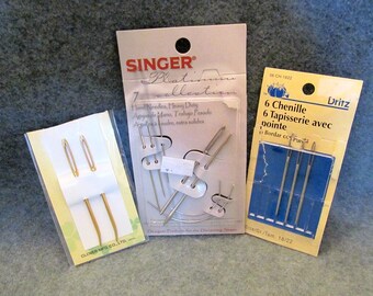 Three Cards of Large Eyed Needles, One from Singer, One from Dritz and One From Clover, Chenille Needles, Hand Sewing Needles, Sewing Notion