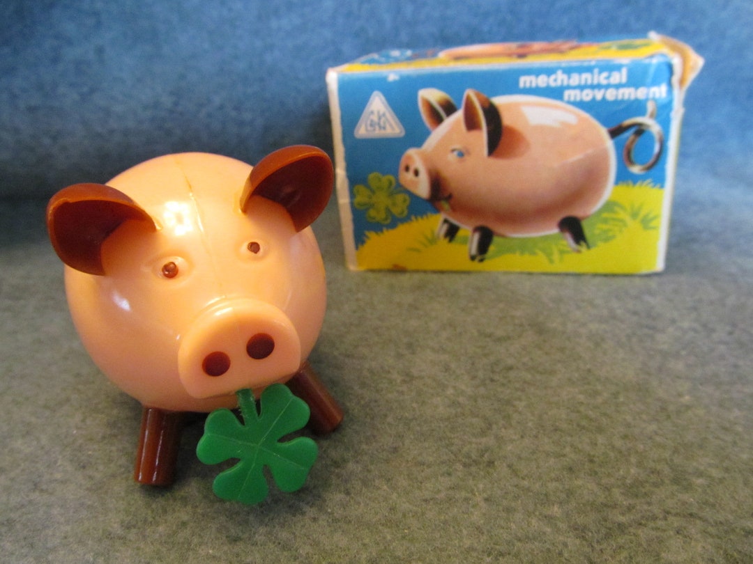 Vintage Mechanical Windup Pig Toy, Made in Western Germany, Original