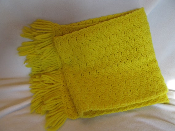 Yellow Hand Crocheted Winter Scarf, Vintage Winte… - image 3
