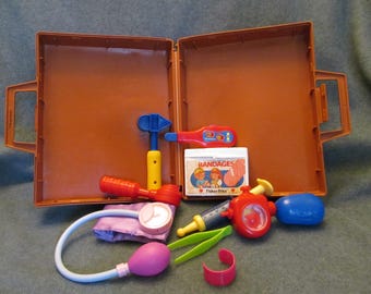 Vintage Fisher Price Pretend Play Medical Kit for Kids, 1977, Contains Nine Doctor Tools in a Tanish Colored Case, Fun Play For Kids,