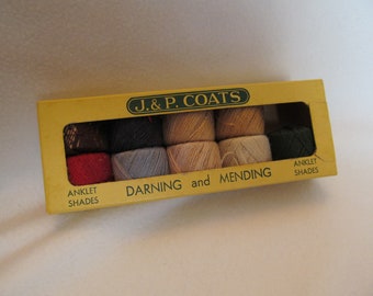 J & P Coats Darning and Mending Threads in Original Box, Anklet Shades, Threads for Your Sewing Room / Laundry Display, Unique Color Threads
