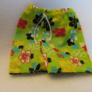One Pair of Tropical Print Swim Shorts for Ken Fashion Dolls, Genuine Barbie Doll Fashions, Fits Dolls Kens Size, Bright Vacation Shorts