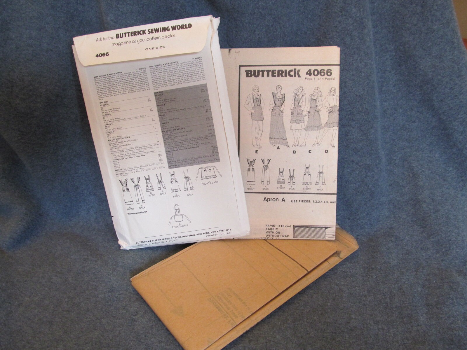 Style 4066 Pattern Vintage Butterick Pattern #4066, Apron Pattern for Adults, Four ...