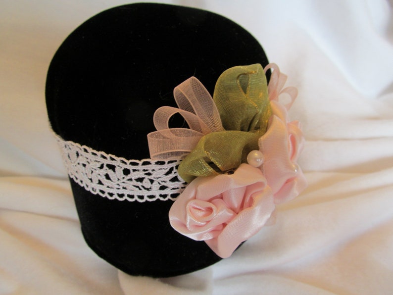 Beautiful Black Velvet Pincushion Satin Bibbon Roses With Etsy