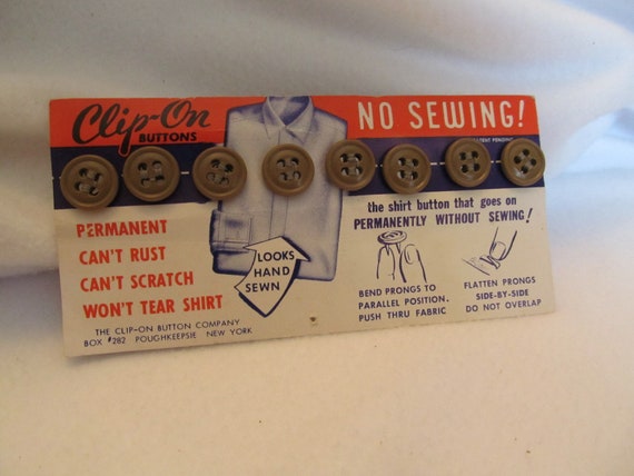 Vintage No Sew Brown Buttons, Clip on No Sew Buttons, Permanent